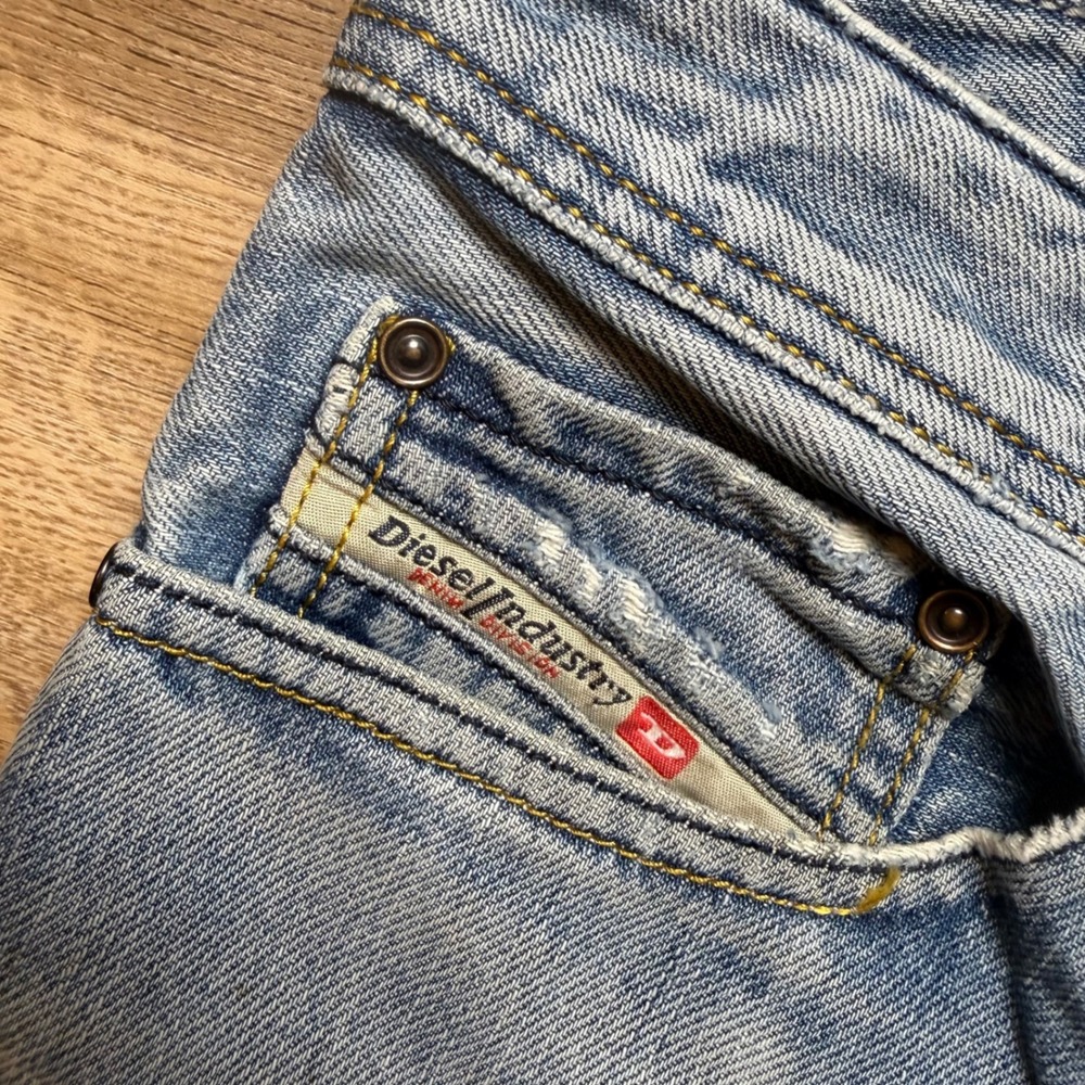 Diesel Safado Jeans Mens 29x34 Light Blue Slim Straight Distressed Denim 0073P - Picture 10 of 16
